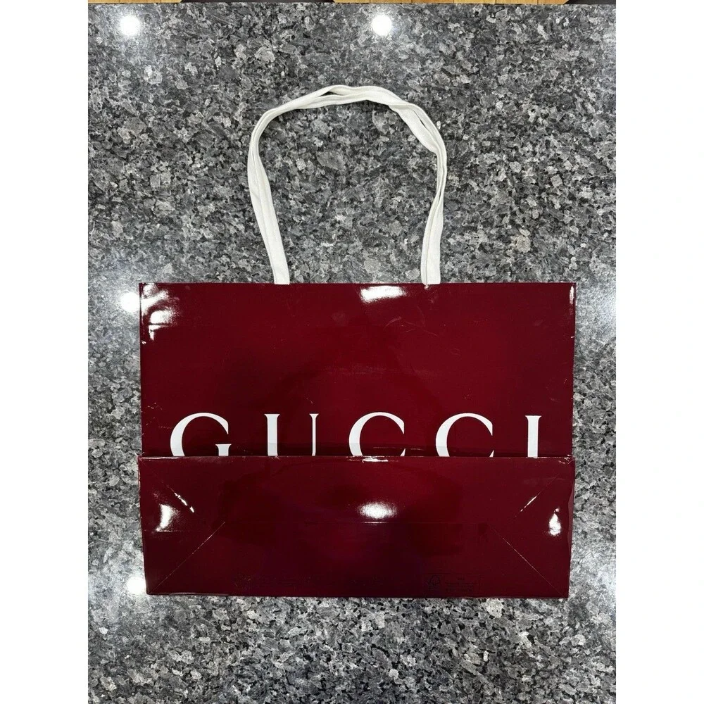 Authentic Gucci Shopping Gift Bag Only Red Burgundy Paper Large 3x 19